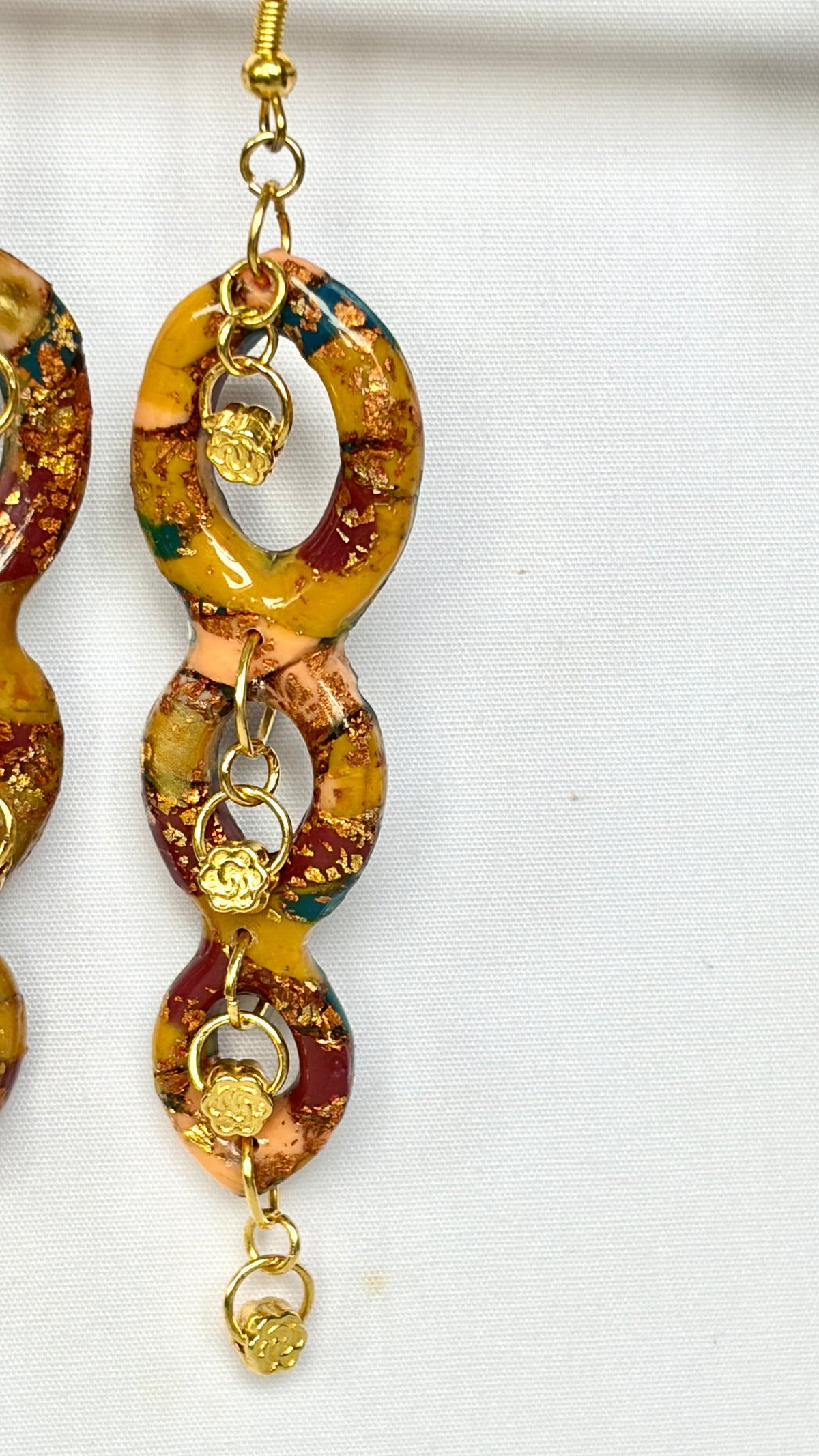 Gold Foil Triple Link Polymer Clay Earrings