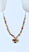 Carnelian Chip & Silver Sunburst Pendant Necklace