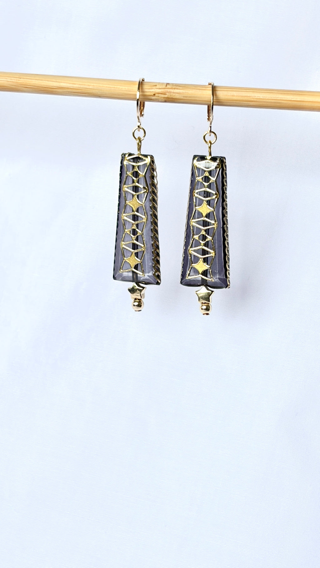 Smoky Grey Filigree Tapered Drop Earrings