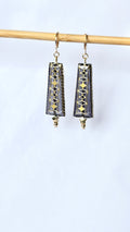 Smoky Grey Filigree Tapered Drop Earrings
