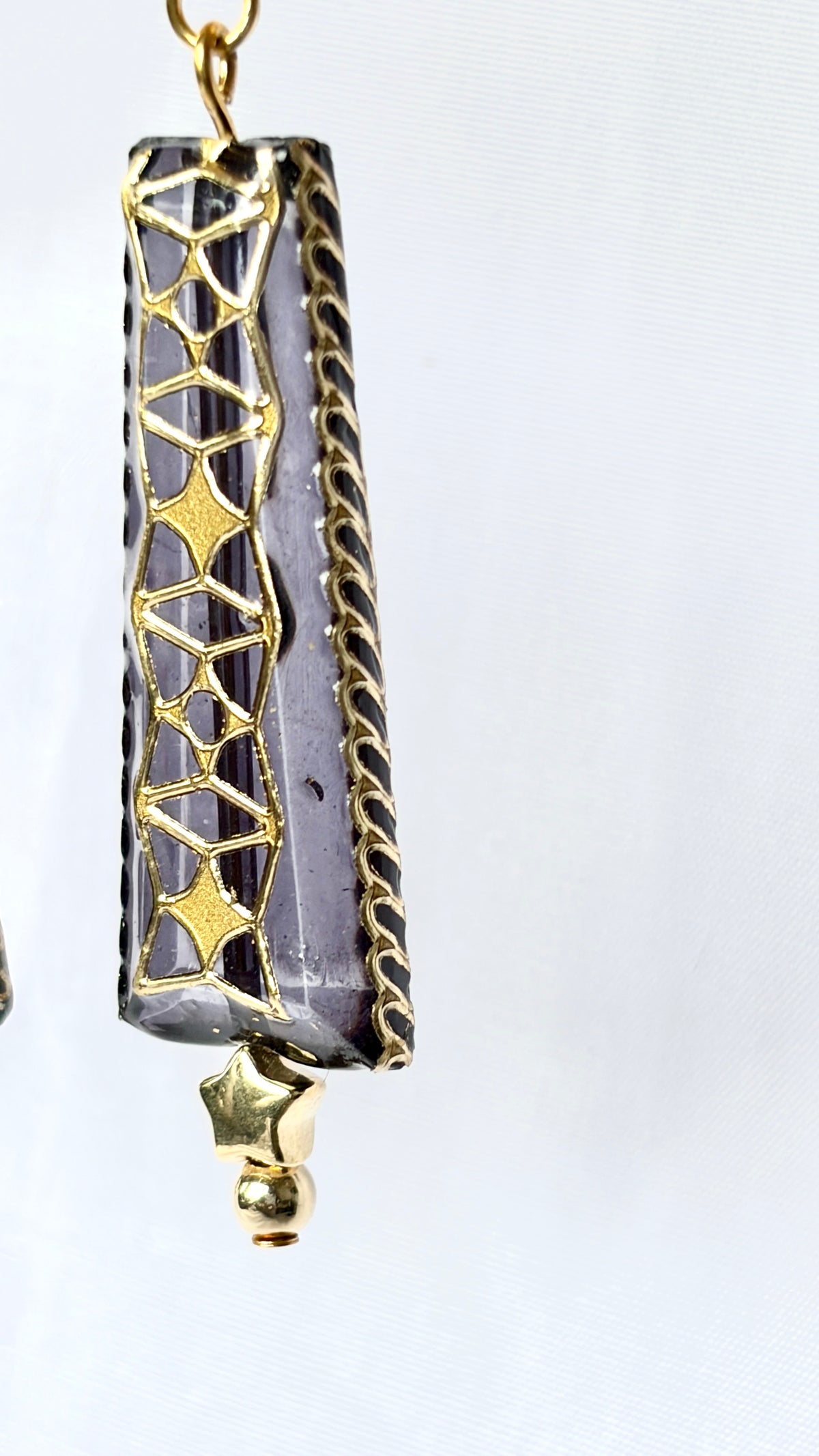Smoky Grey Filigree Tapered Drop Earrings