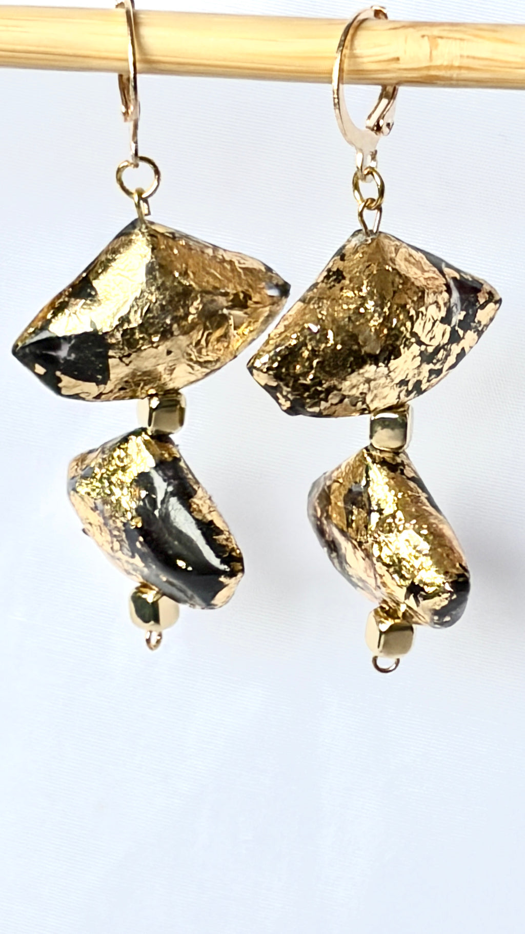Black & Gold Foil Stacked Diamond Drop Earrings