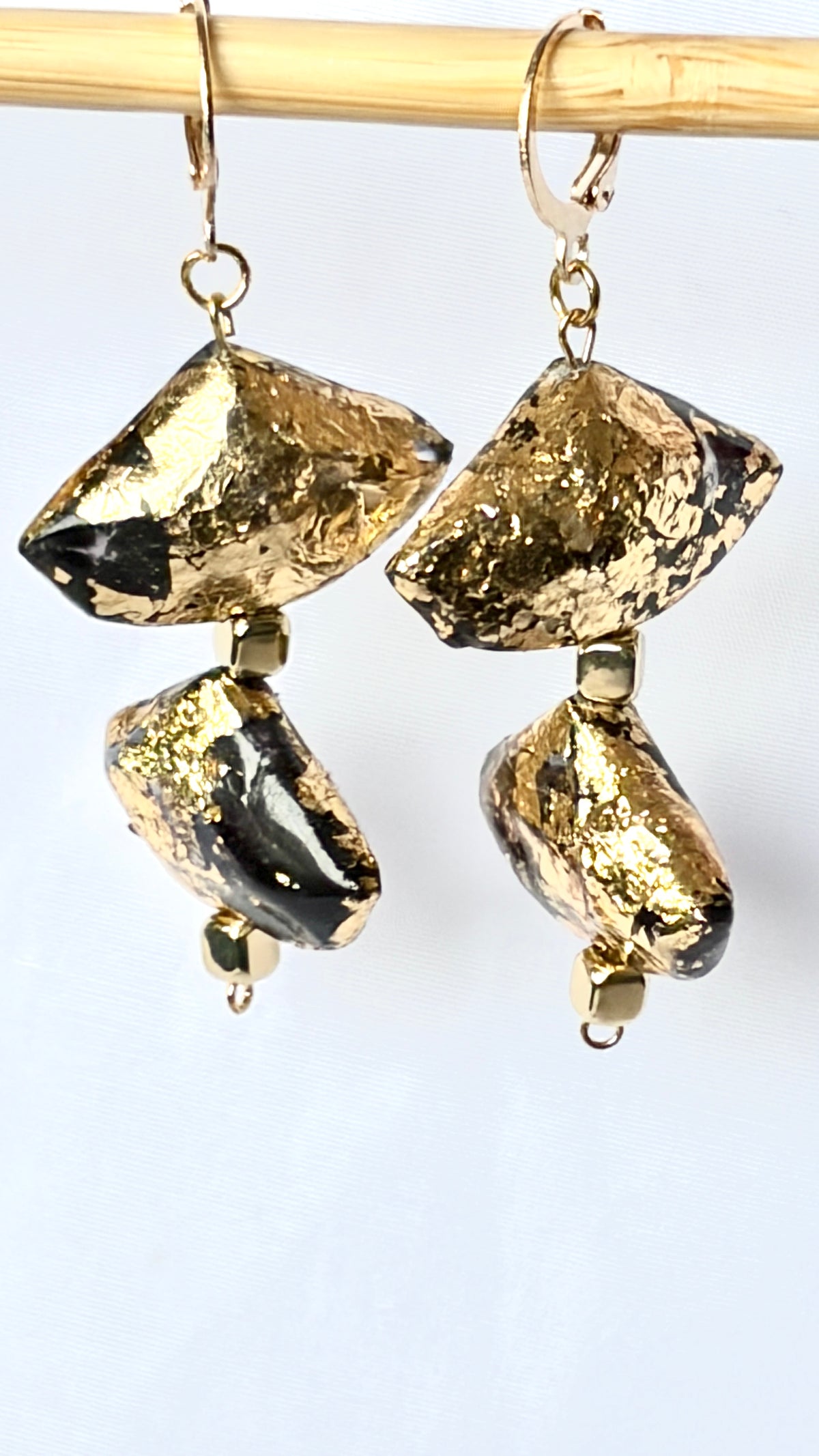 Black & Gold Foil Stacked Diamond Drop Earrings
