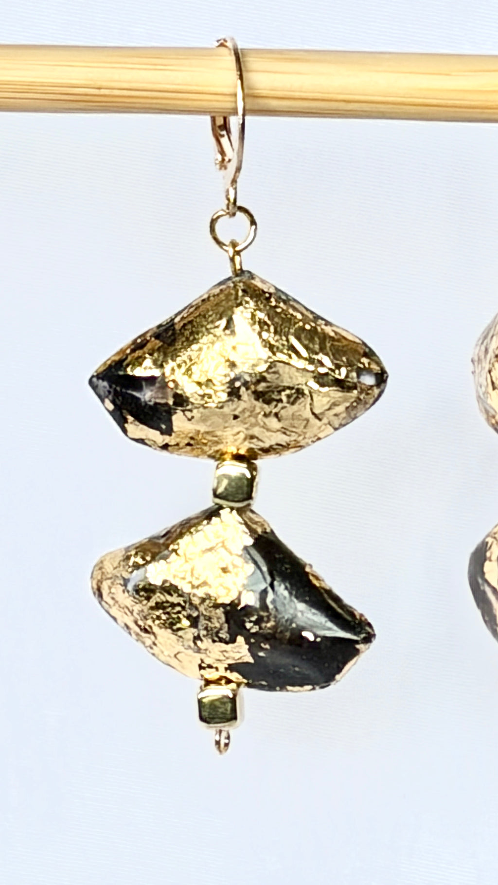 Black & Gold Foil Stacked Diamond Drop Earrings