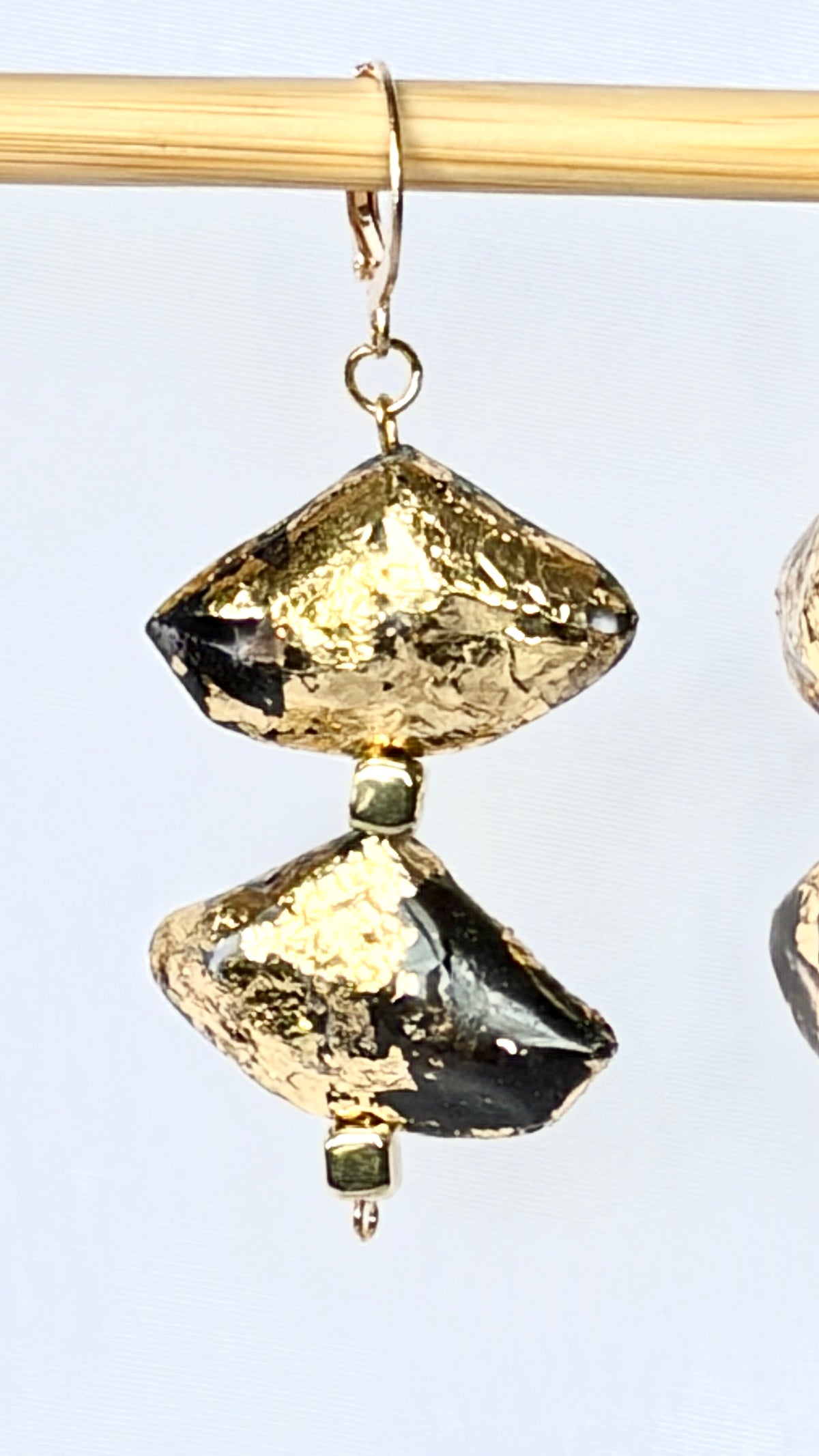 Black & Gold Foil Stacked Diamond Drop Earrings