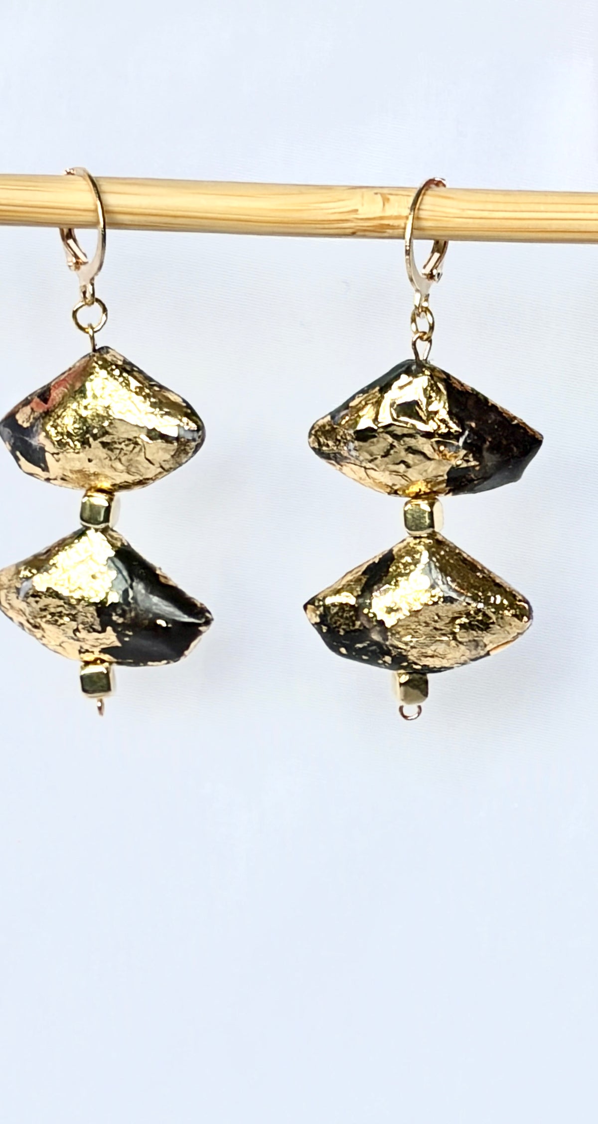 Black & Gold Foil Stacked Diamond Drop Earrings