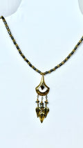 Black Hematite & Gold Chandelier Leaf Pendant Necklace