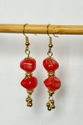 Coral Red Acrylic Stone Bead Drop Earrings