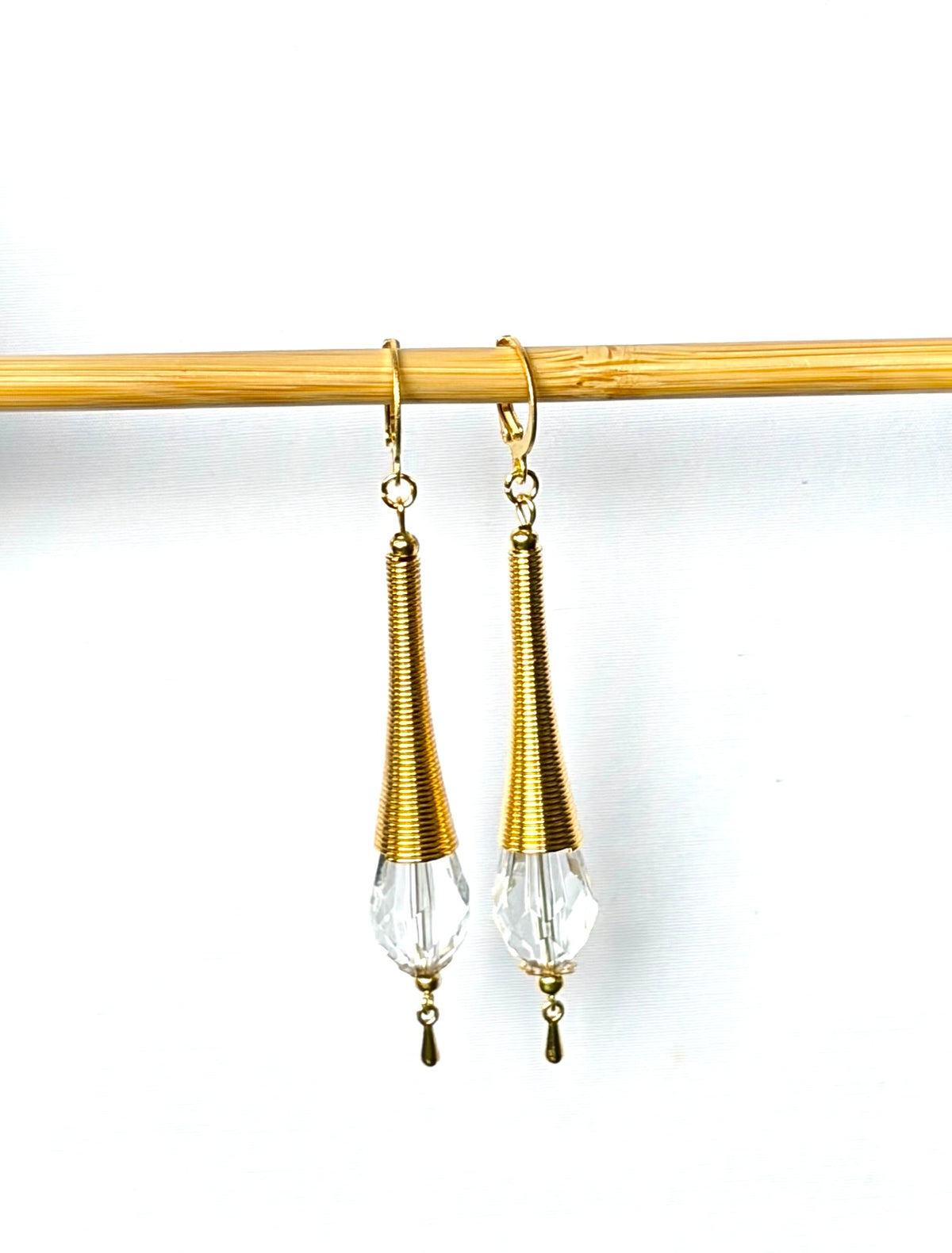 Gold Wire-Wrapped Crystal Drop Earrings