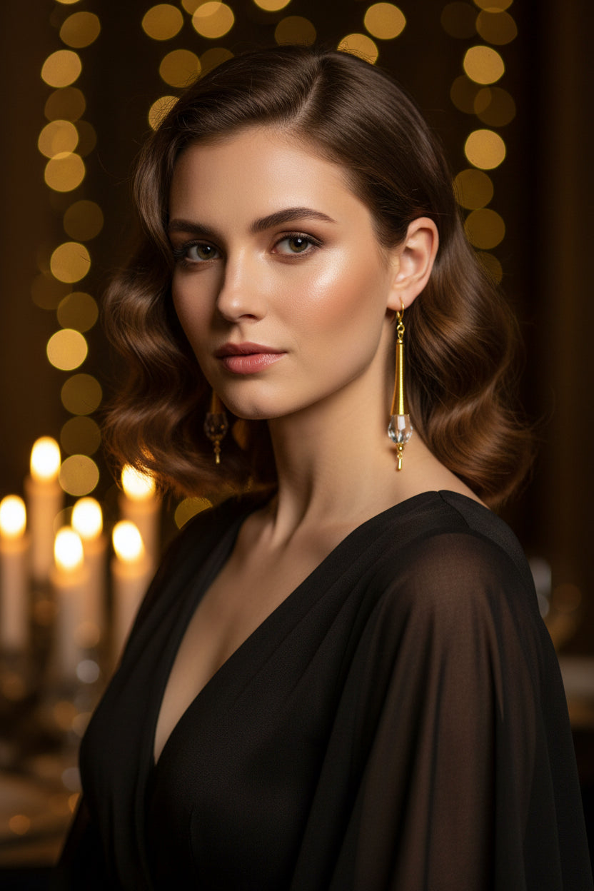 Gold Wire-Wrapped Crystal Drop Earrings