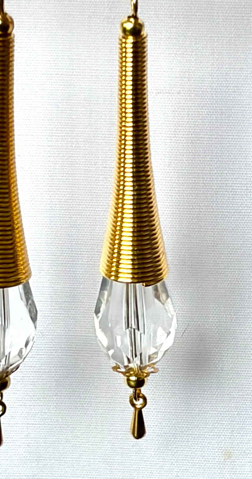 Gold Wire-Wrapped Crystal Drop Earrings