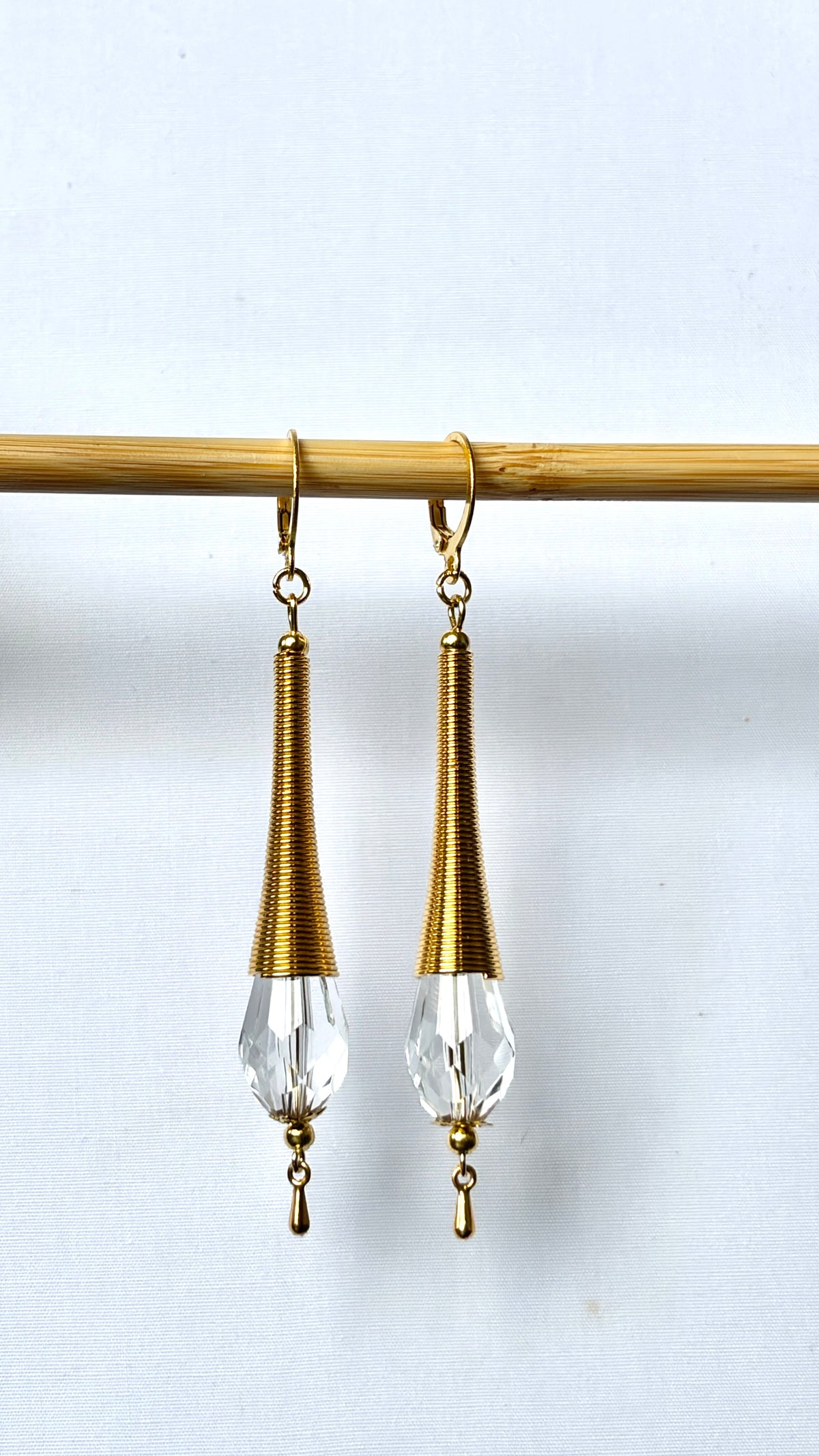 Gold Wire-Wrapped Crystal Drop Earrings