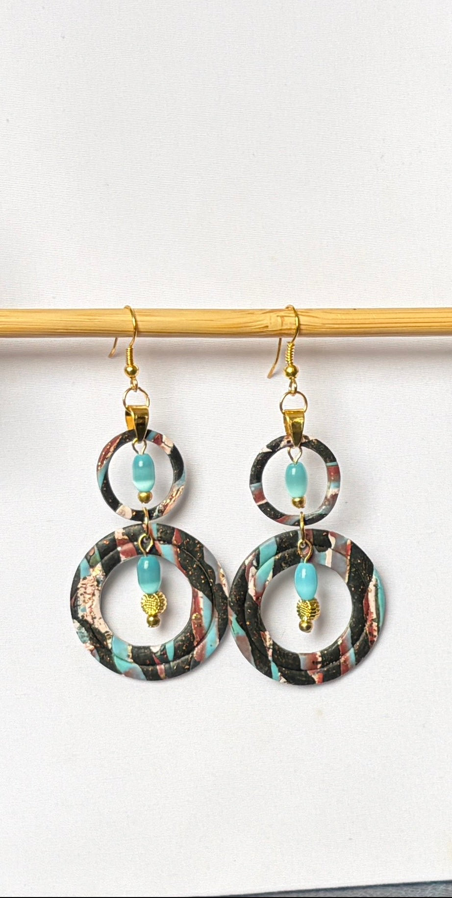 Marbled Polymer Clay Double Hoop Drop Earrings