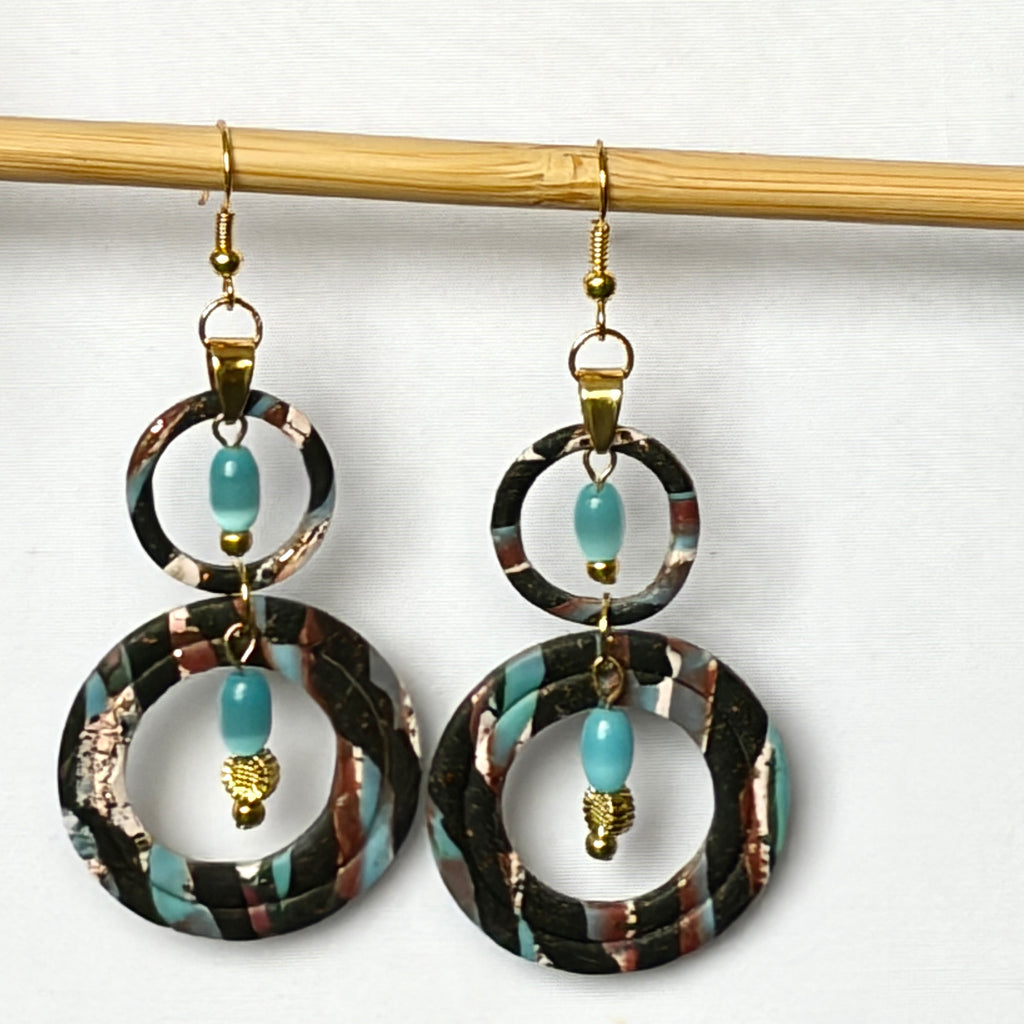 Marbled Polymer Clay Double Hoop Drop Earrings