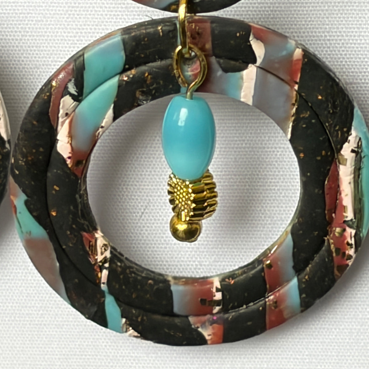 Marbled Polymer Clay Double Hoop Drop Earrings