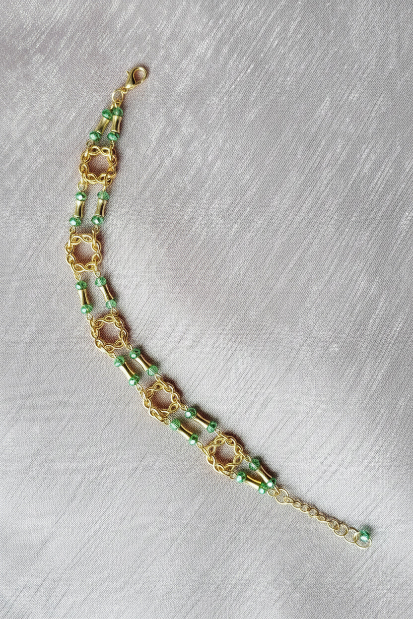 Green Crystal & Gold Chain Link Bracelet