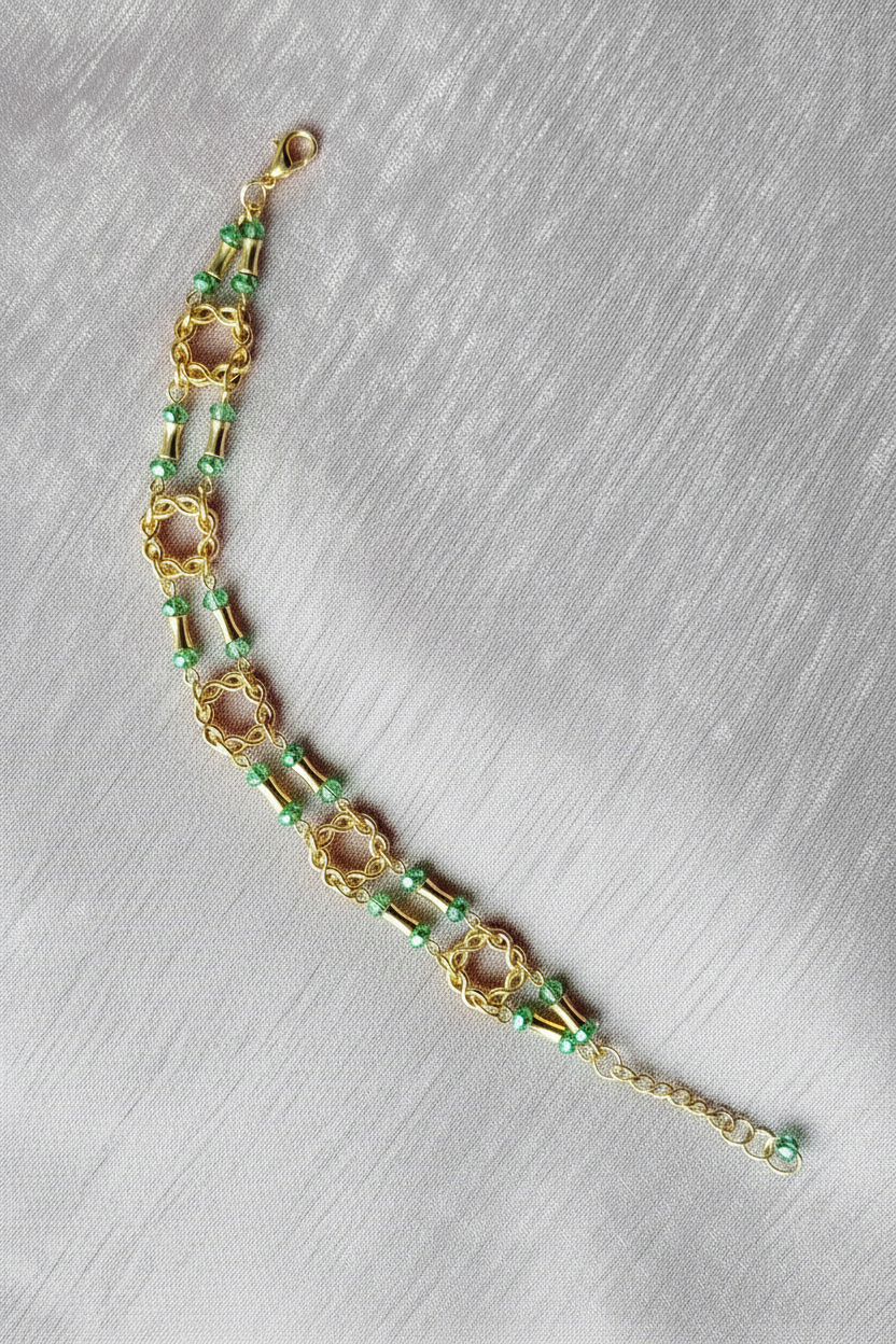 Green Crystal & Gold Chain Link Bracelet