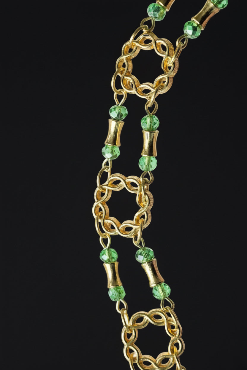 Green Crystal & Gold Chain Link Bracelet
