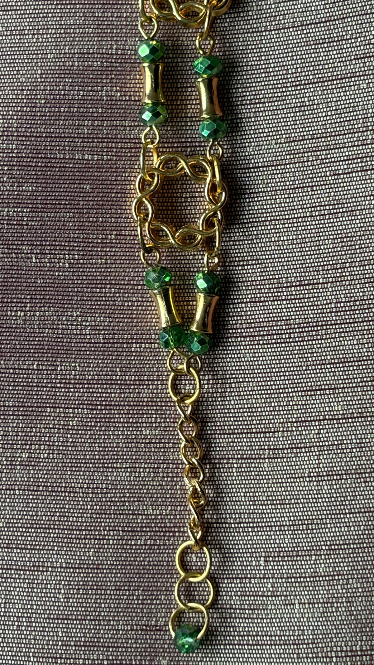 Green Crystal & Gold Chain Link Bracelet