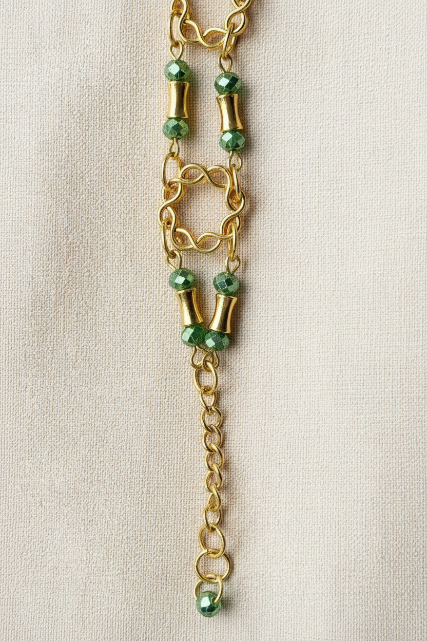 Green Crystal & Gold Chain Link Bracelet