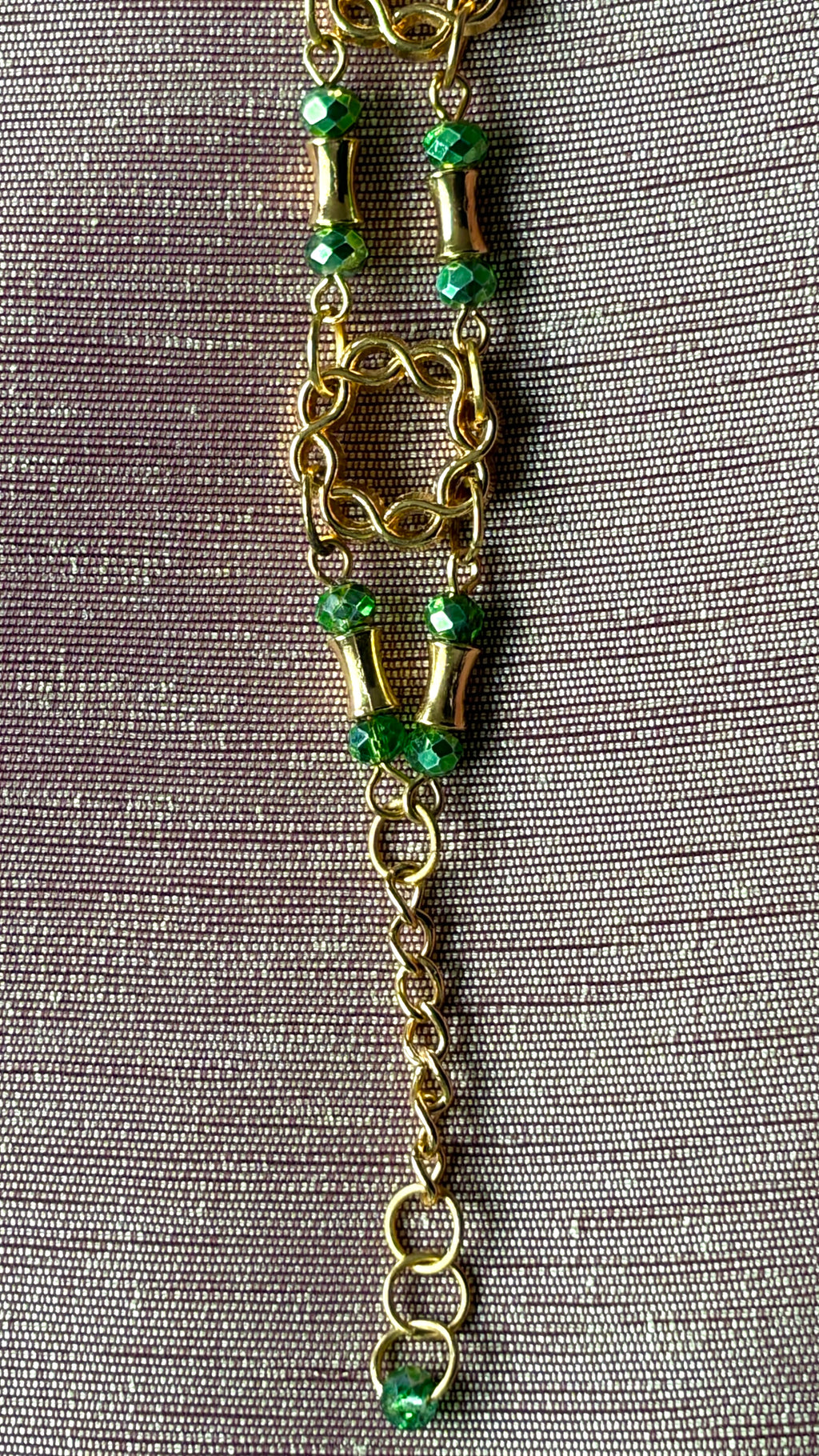Green Crystal & Gold Chain Link Bracelet