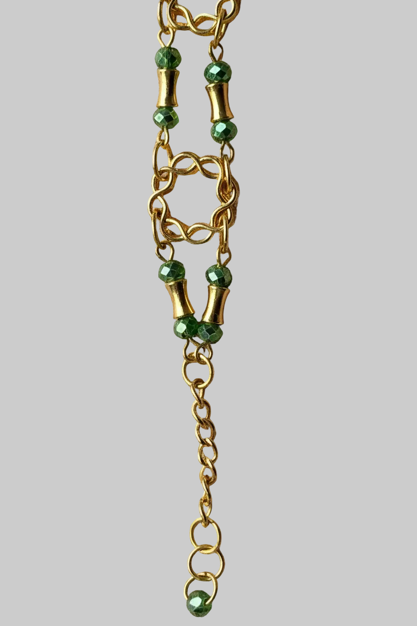Green Crystal & Gold Chain Link Bracelet