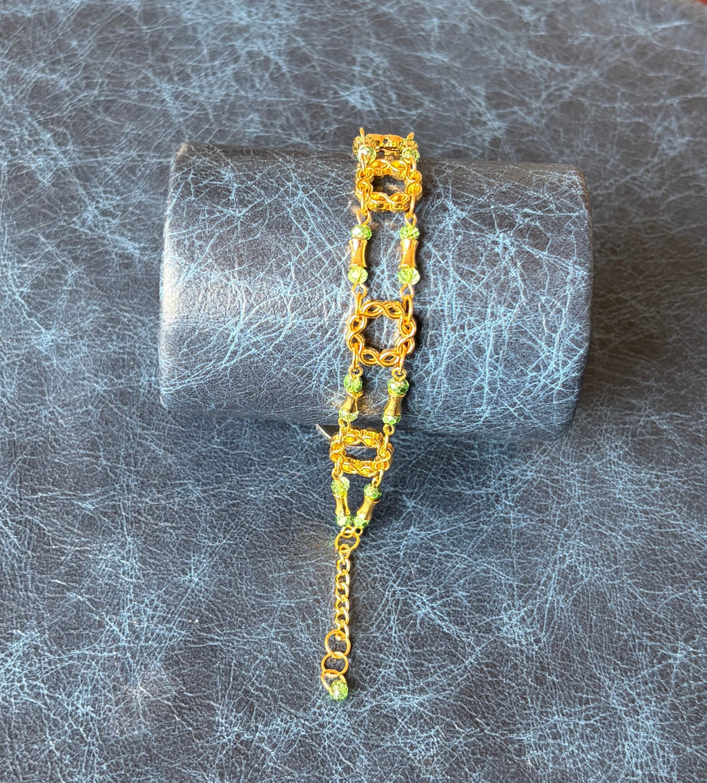 Green Crystal & Gold Chain Link Bracelet