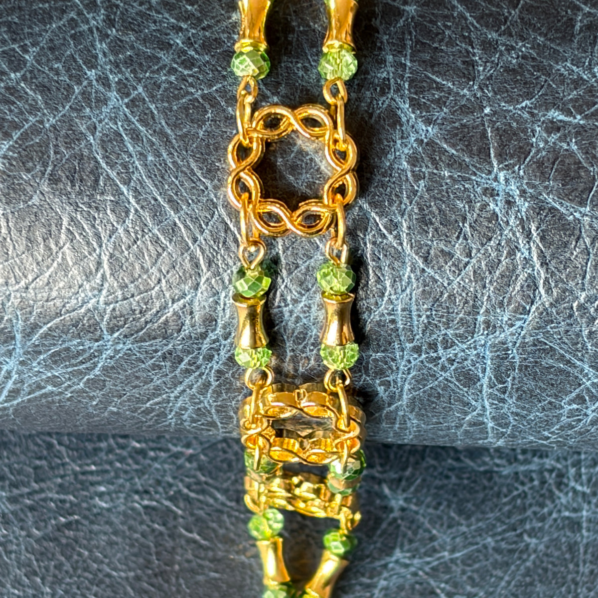 Green Crystal & Gold Chain Link Bracelet