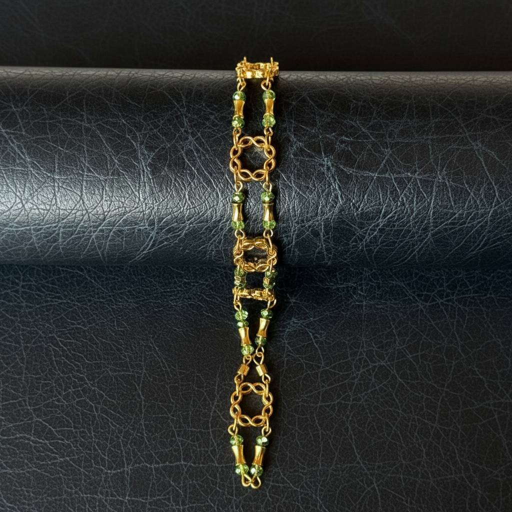 Green Crystal & Gold Chain Link Bracelet