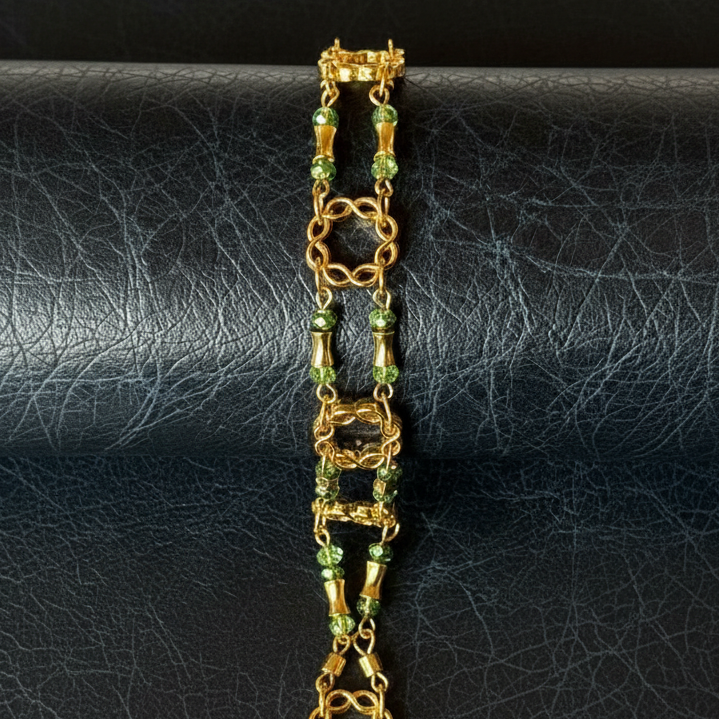 Green Crystal & Gold Chain Link Bracelet
