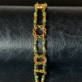 Green Crystal & Gold Chain Link Bracelet