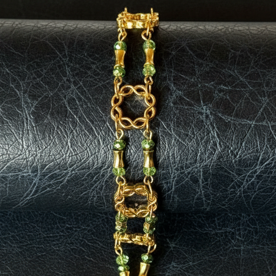 Green Crystal & Gold Chain Link Bracelet
