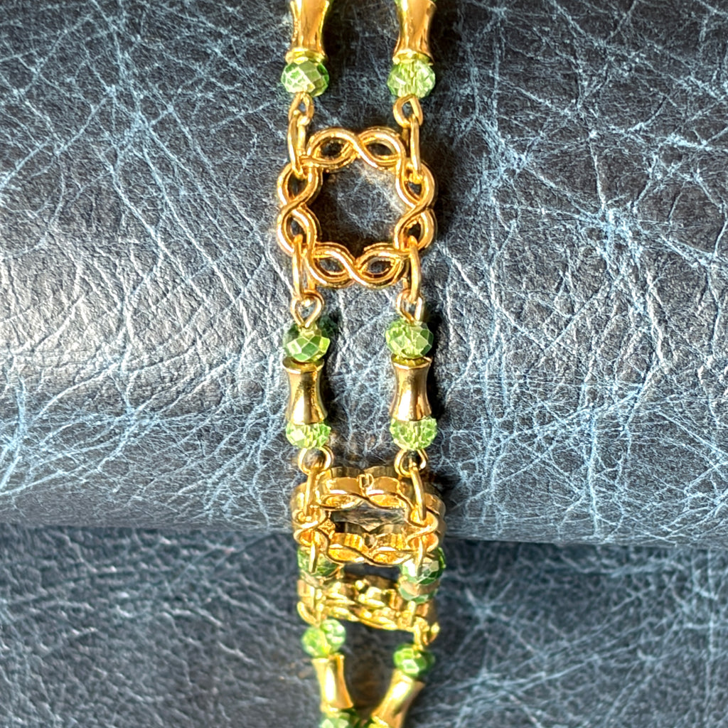 Green Crystal & Gold Chain Link Bracelet