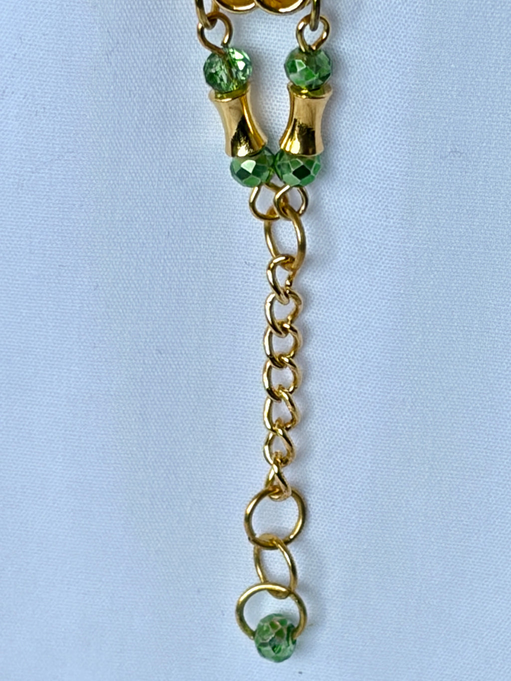 Green Crystal & Gold Chain Link Bracelet