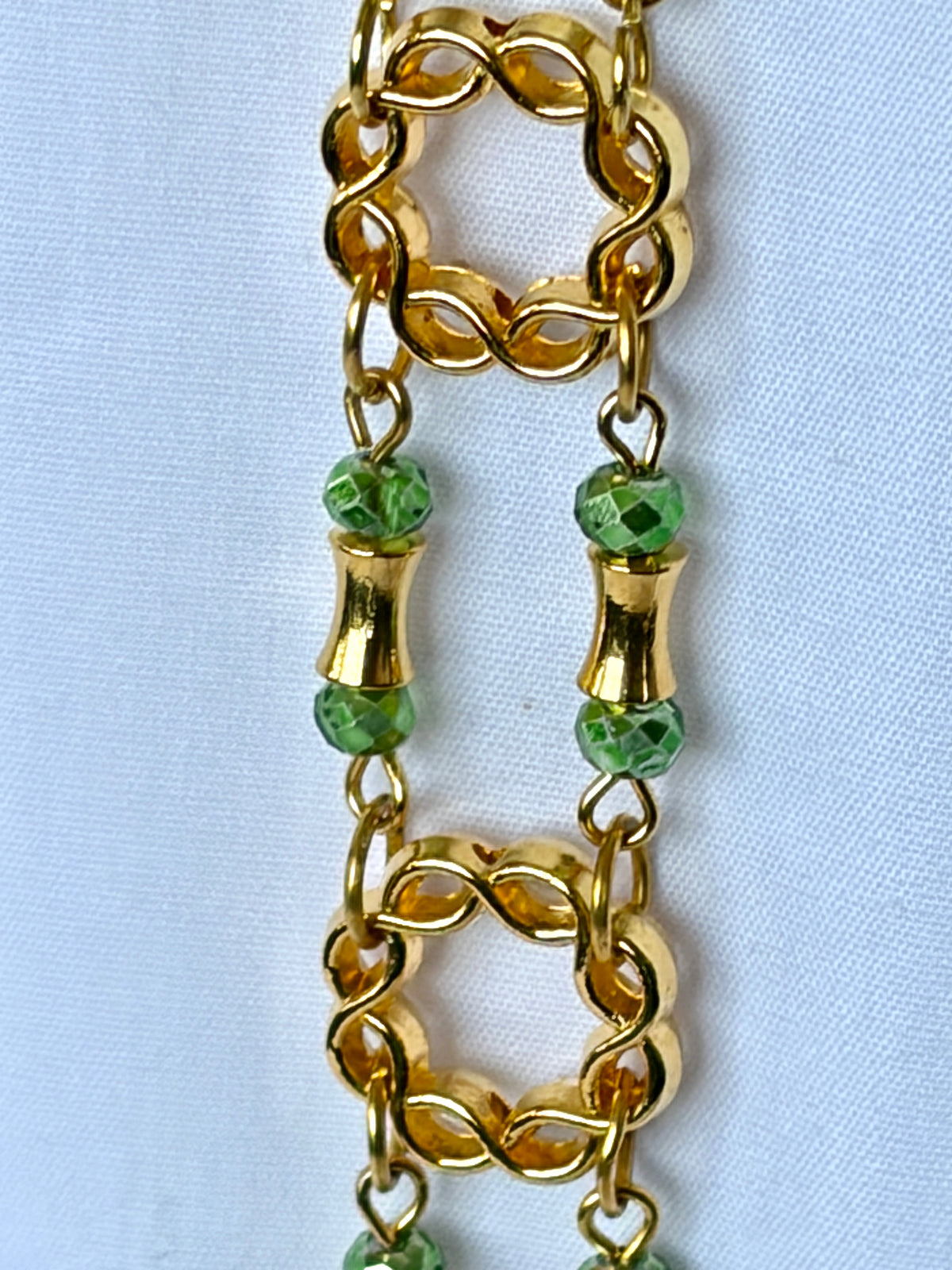 Green Crystal & Gold Chain Link Bracelet