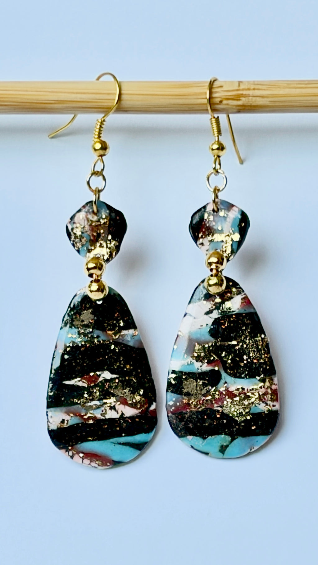 Midnight Marble Polymer Clay Drop Earrings