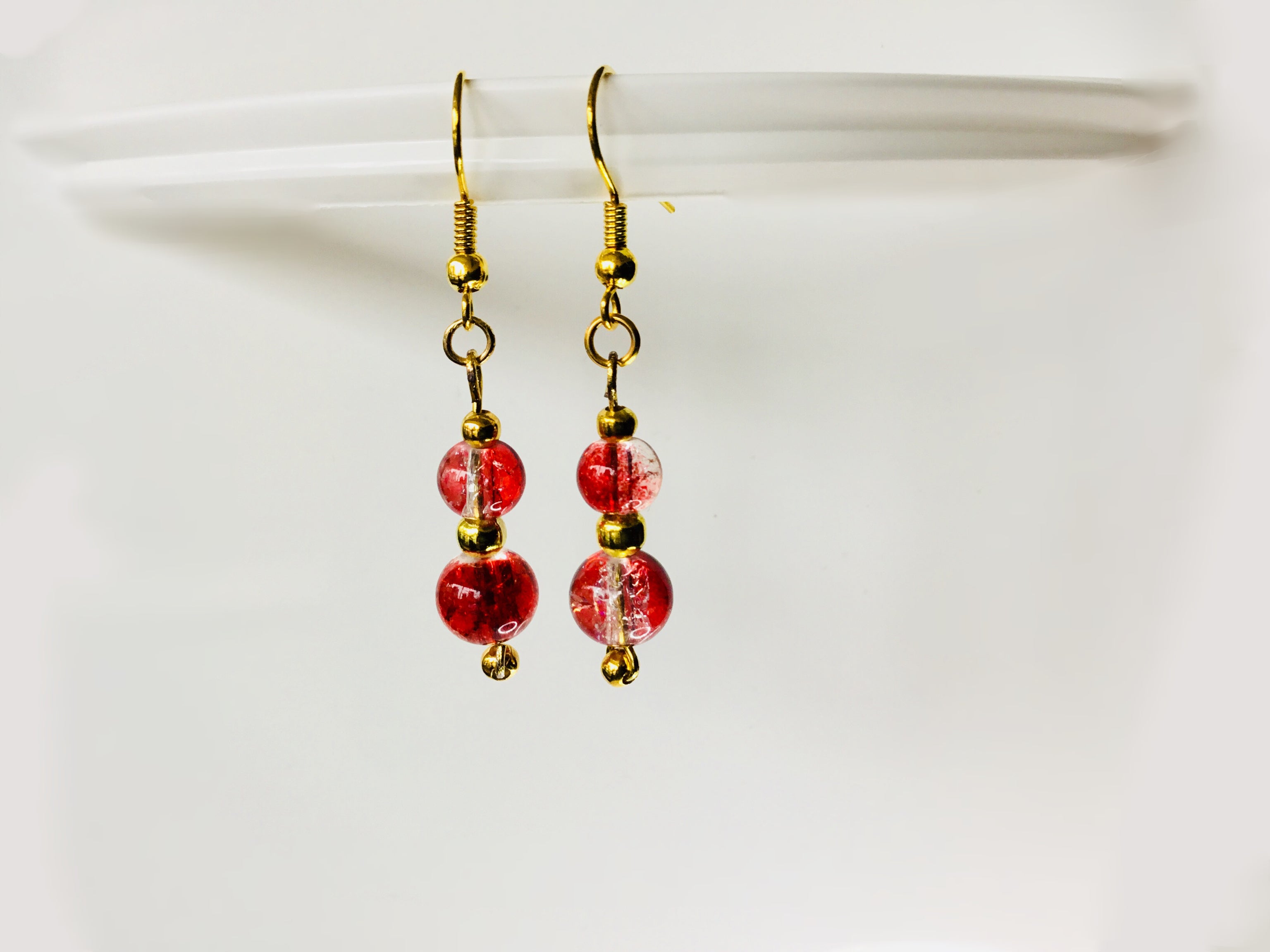 Red Crackle Glass Bead Drop Earrings | Gold Tone – Ezzara Designs